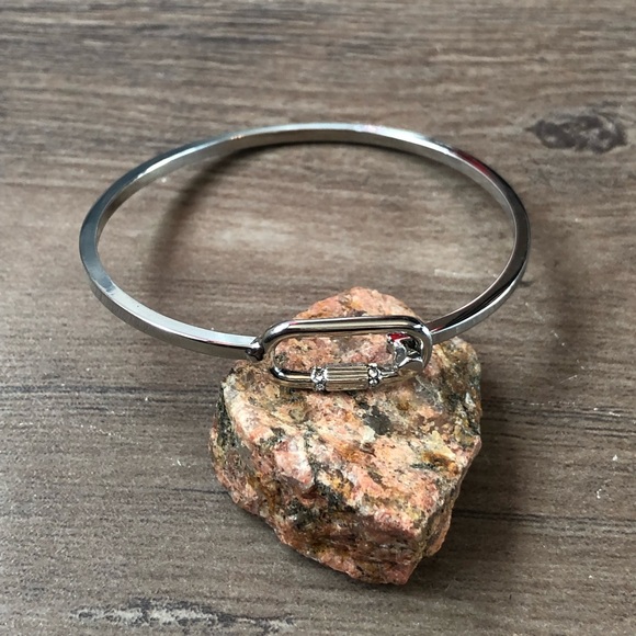 All Saints Jewelry - New All Saints Pave Mini Carabiner Bangle Silver Bracelet